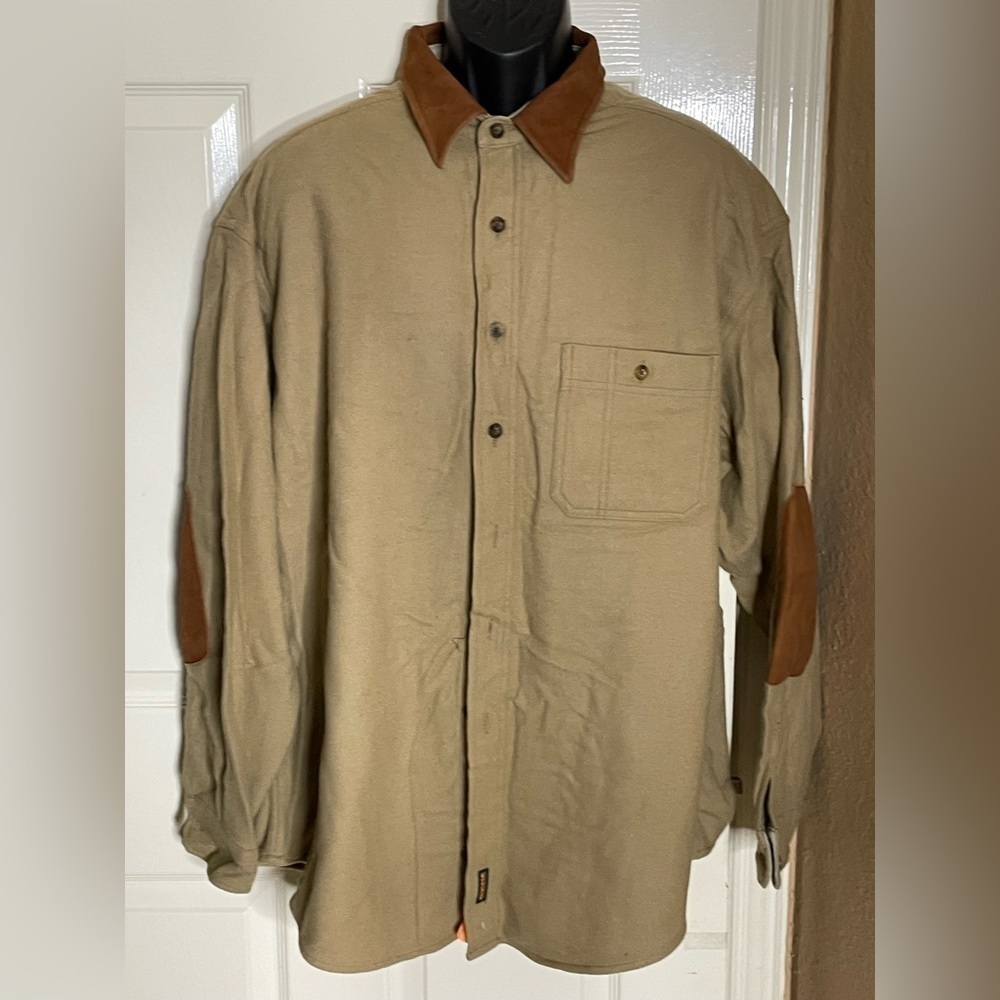 Vintage Woolrich Men's Button Down Wool Shirt Brown XL Elbow Patches‌ - Picture 4 of 10